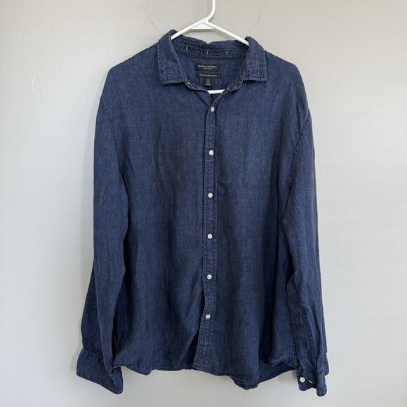 Banana Republic Mens Untucked Standard-Fit Linen Chambray Button Up Shirt Sz XL - Picture 1 of 9